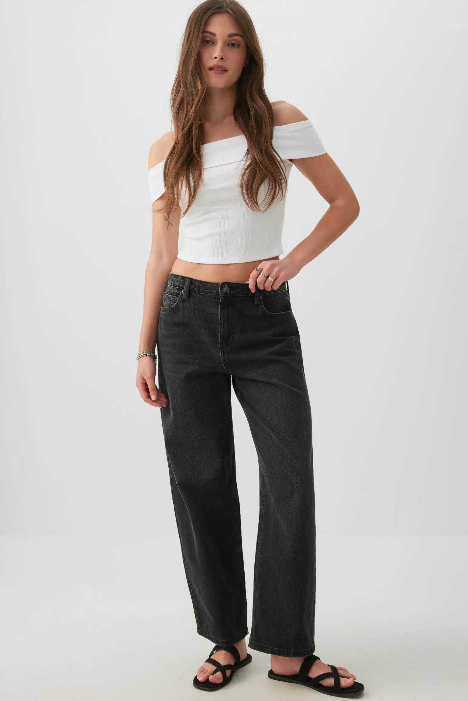 Rib Off Shoulder Crop Top