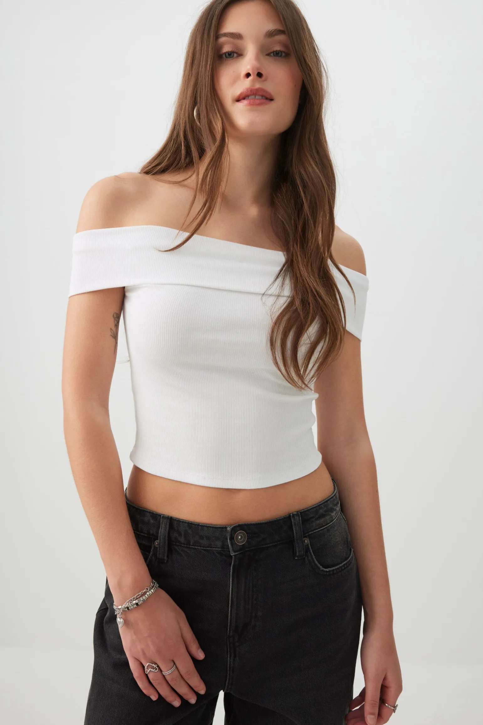 Rib Off Shoulder Crop Top