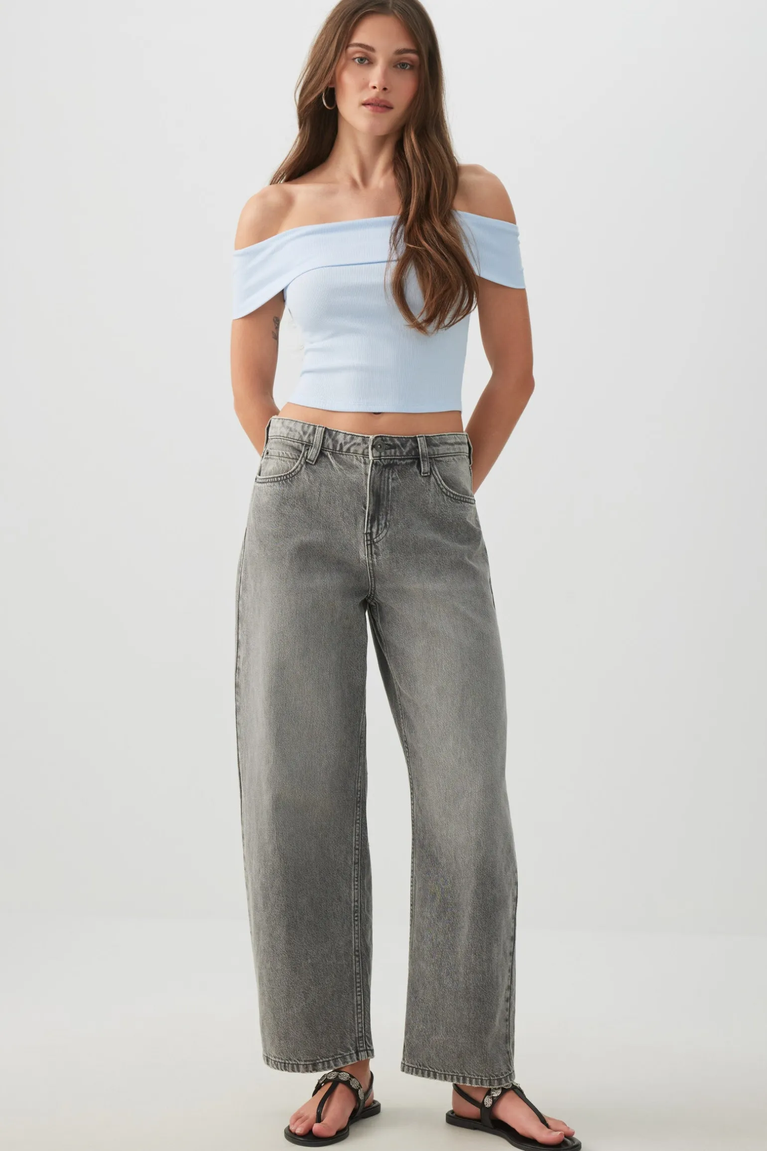 Rib Off Shoulder Crop Top