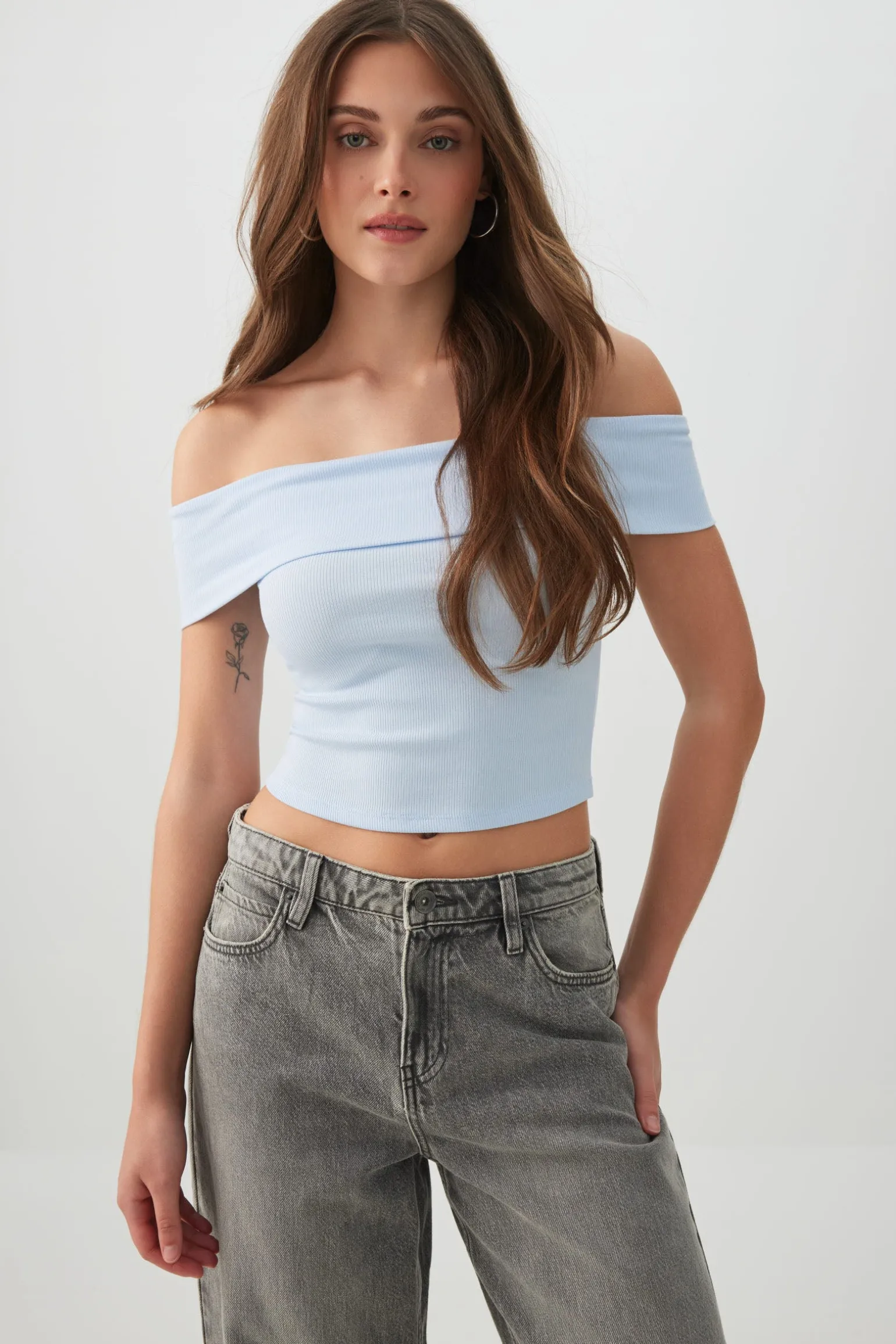 Rib Off Shoulder Crop Top