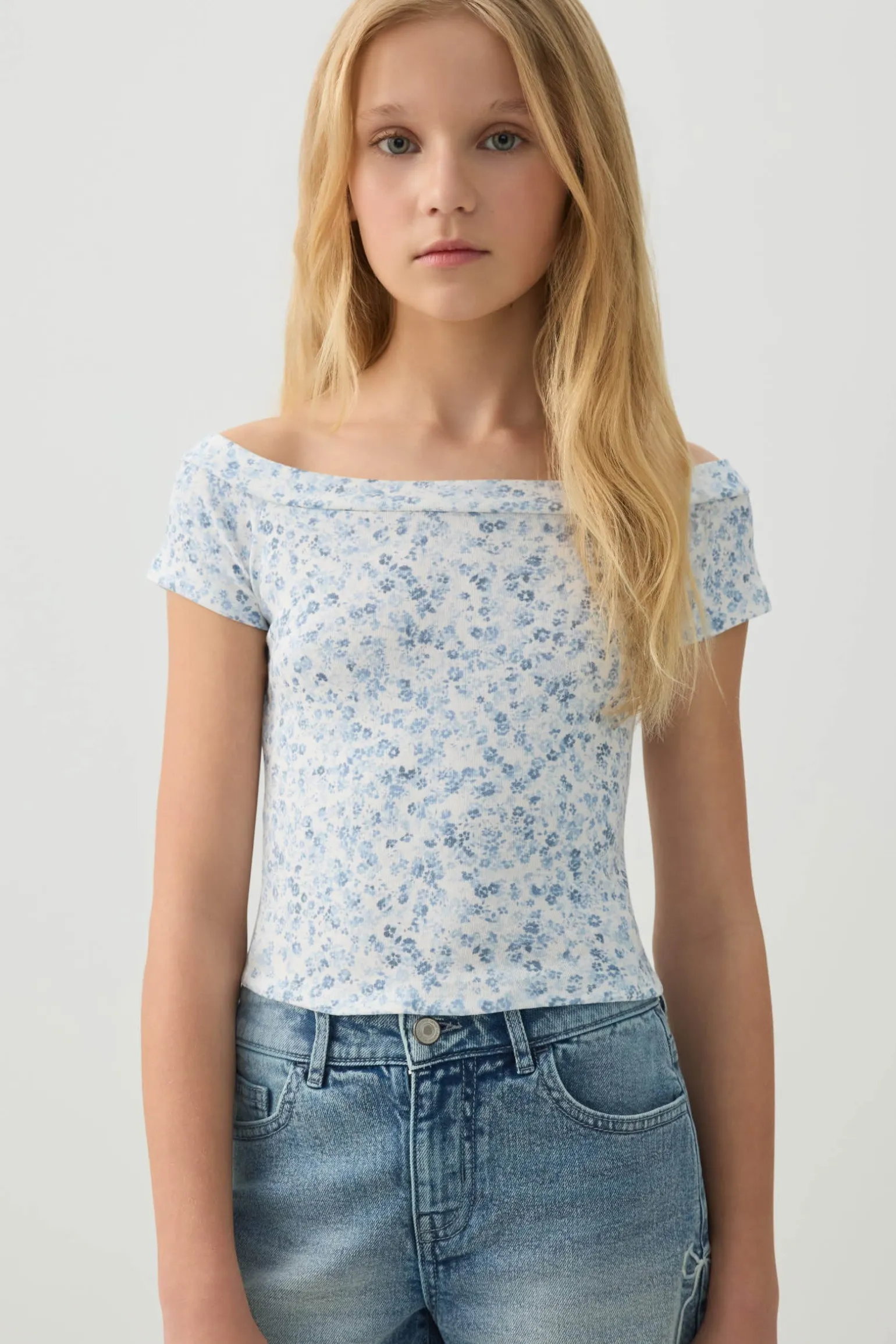 Rib Off Shoulder T-Shirt