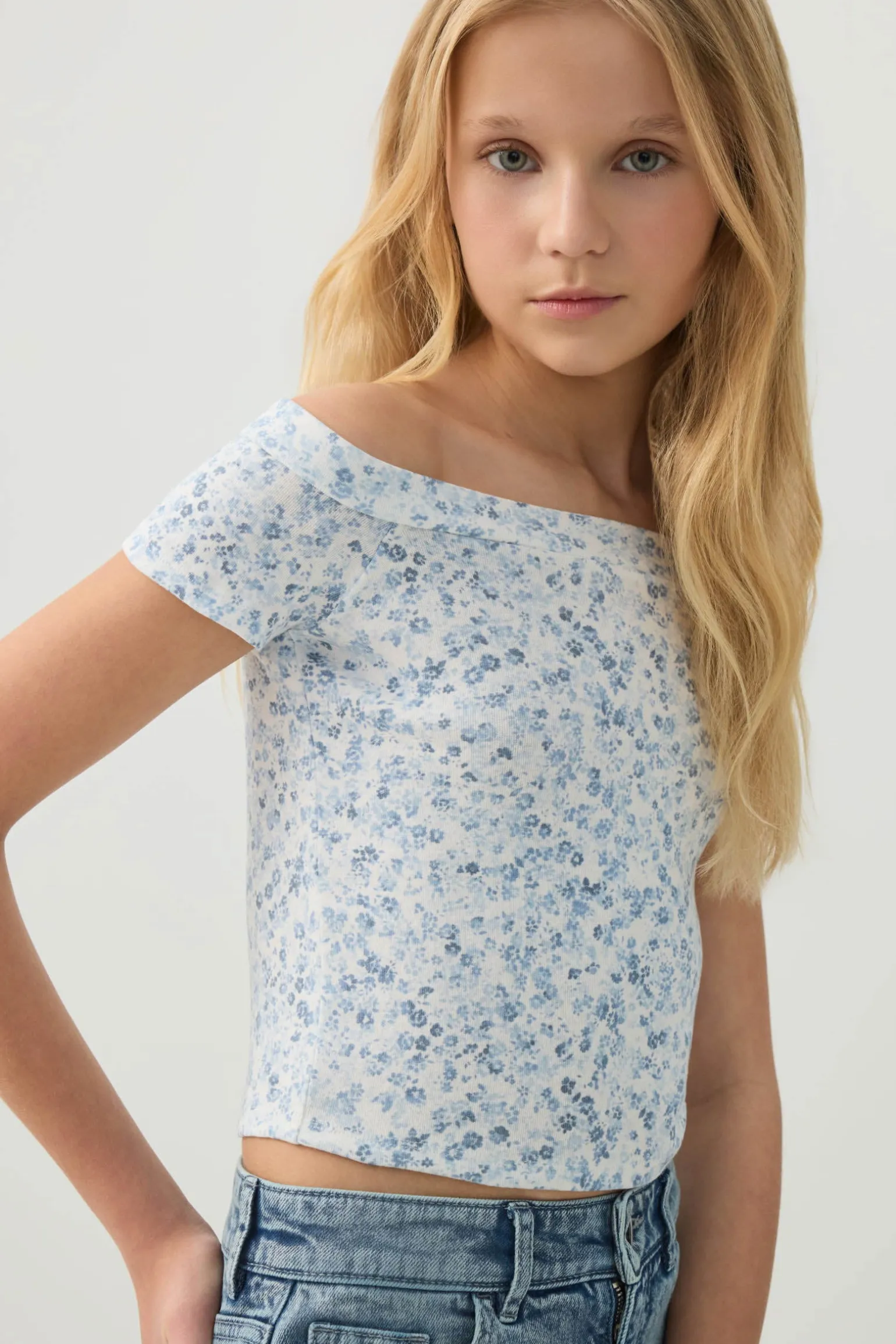 Rib Off Shoulder T-Shirt