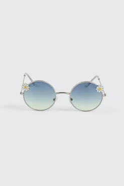 Round Metal Sunglasses with Daisy Details