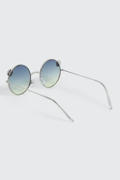 Round Metal Sunglasses with Daisy Details