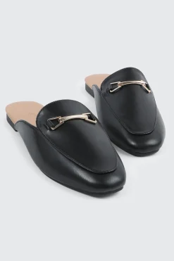 Round Toe Mules with Metal Ornament