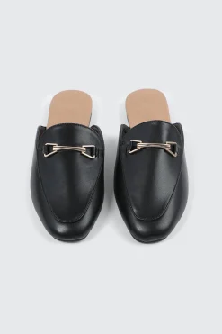 Round Toe Mules with Metal Ornament