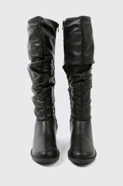 Round Toe Ruched Knee High Boots