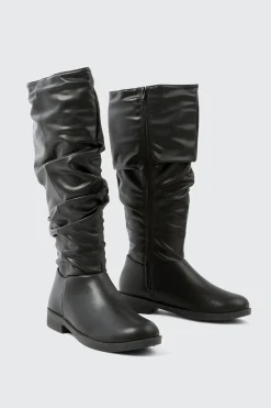 Round Toe Ruched Knee High Boots