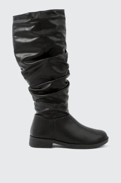 Round Toe Ruched Knee High Boots
