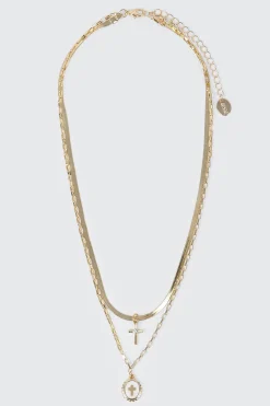 2-Row Cross Charm Necklace
