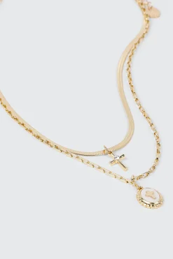 2-Row Cross Charm Necklace
