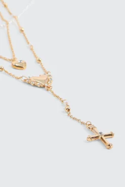 3-Row Heart & Cross Necklace