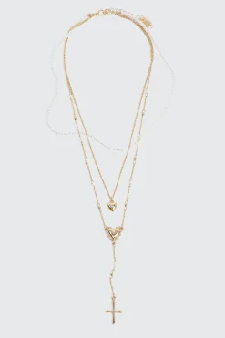 3-Row Heart & Cross Necklace