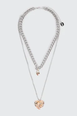 2-Row Necklace with Heart Pendants