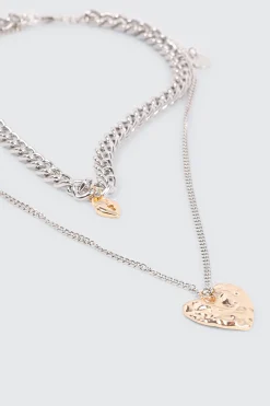2-Row Necklace with Heart Pendants