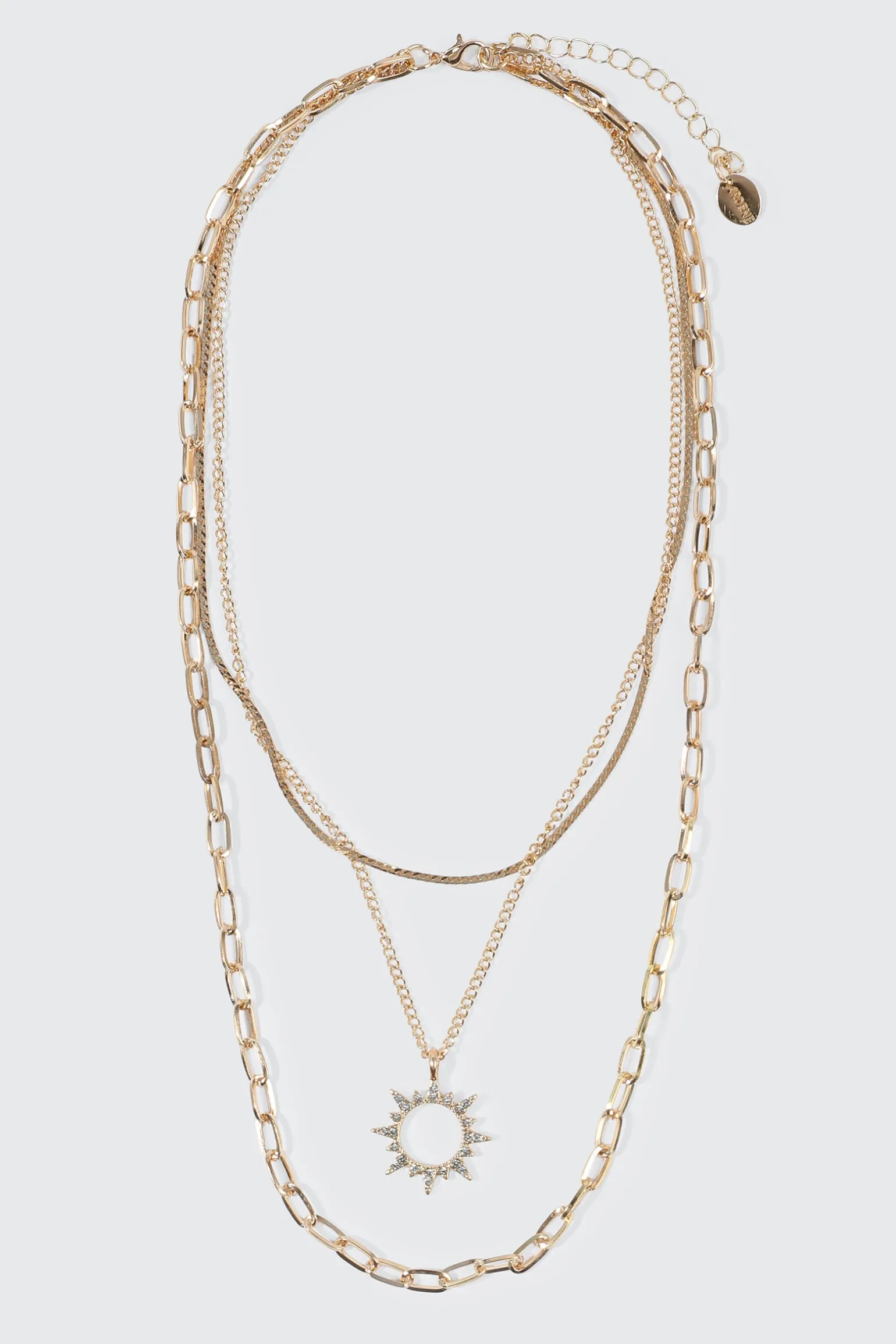 3-Row Necklace with Sun Pendant