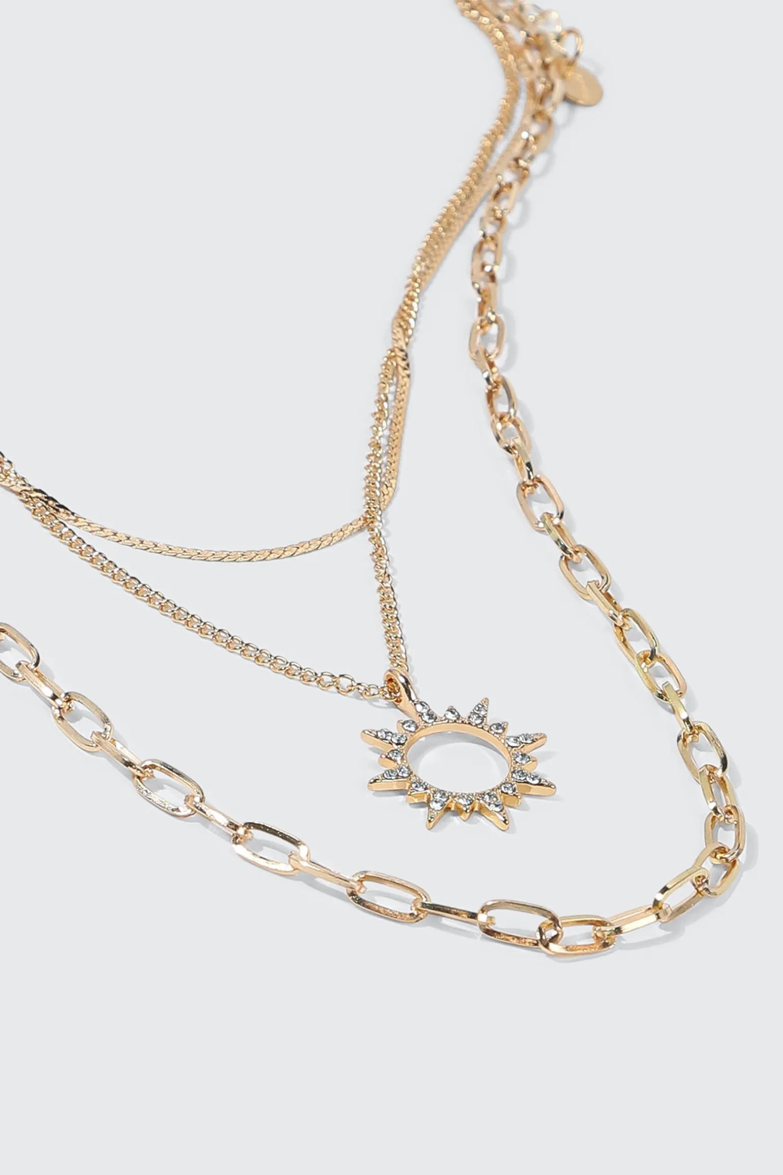 3-Row Necklace with Sun Pendant