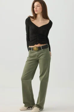 Ruched Front Eyelet Top