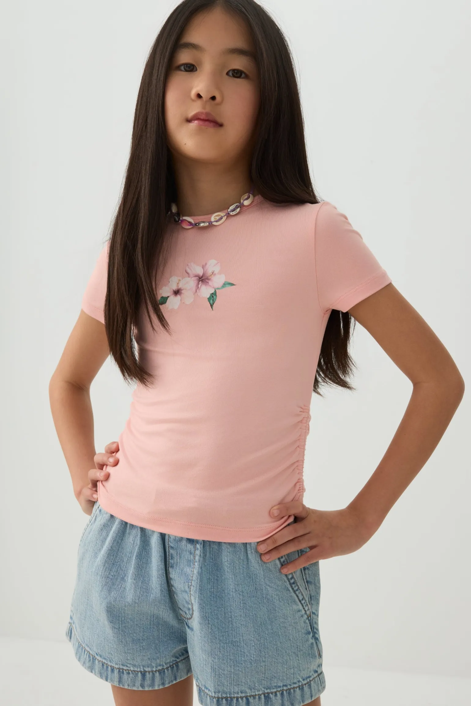 Ruched Side Printed T-Shirt