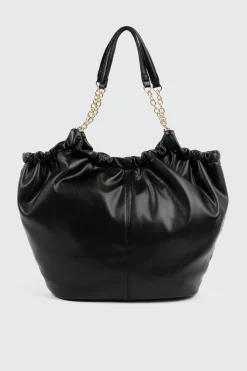 Ruched Tote Bag with Chain Straps