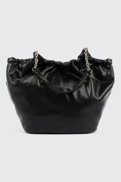 Ruched Tote Bag with Chain Straps