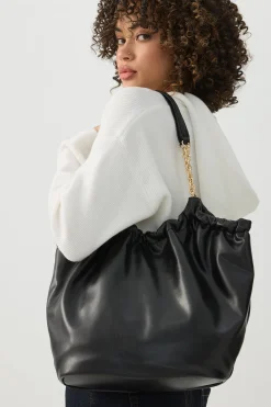 Ruched Tote Bag with Chain Straps