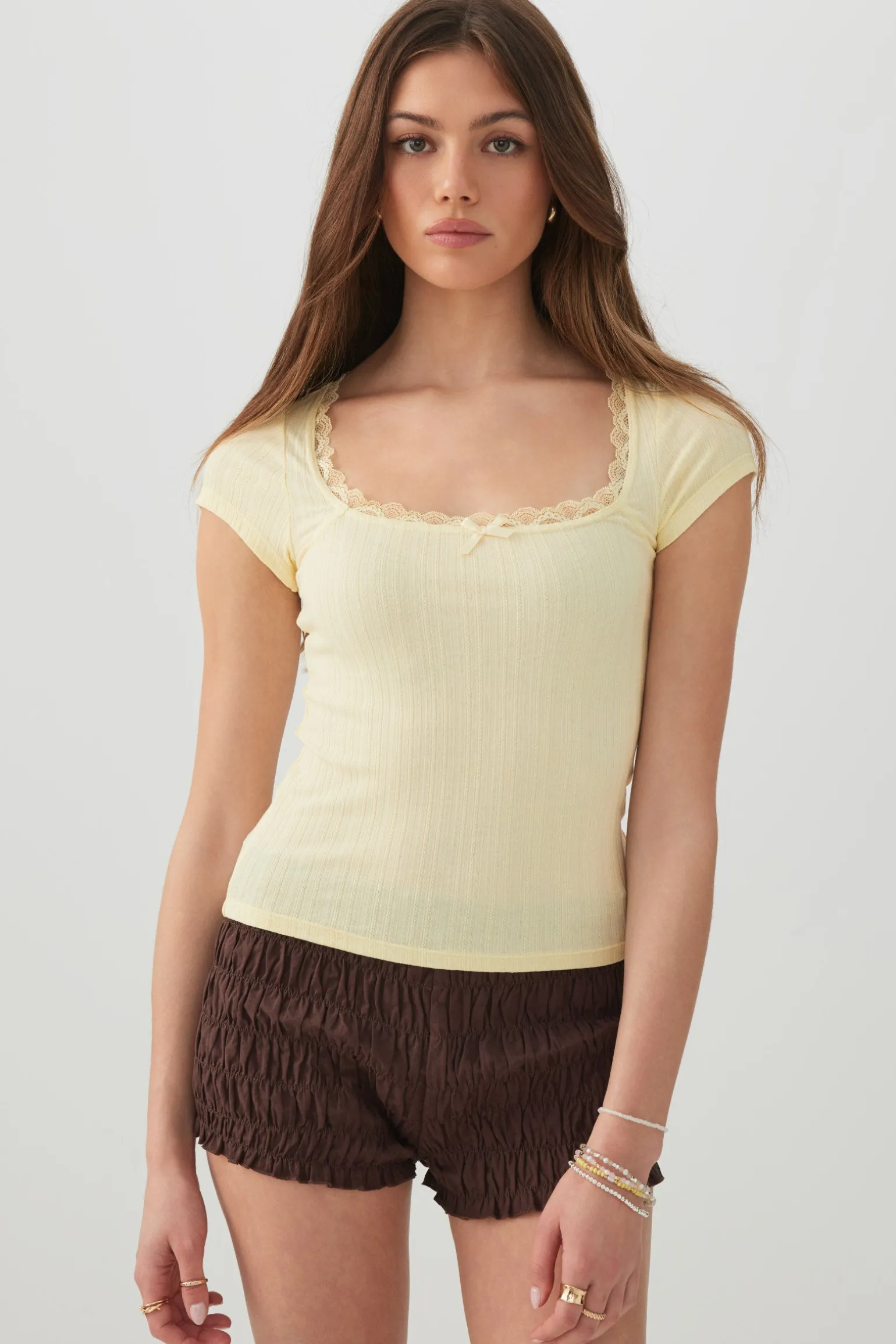 Scoop Neck T-Shirt with Lace Trim