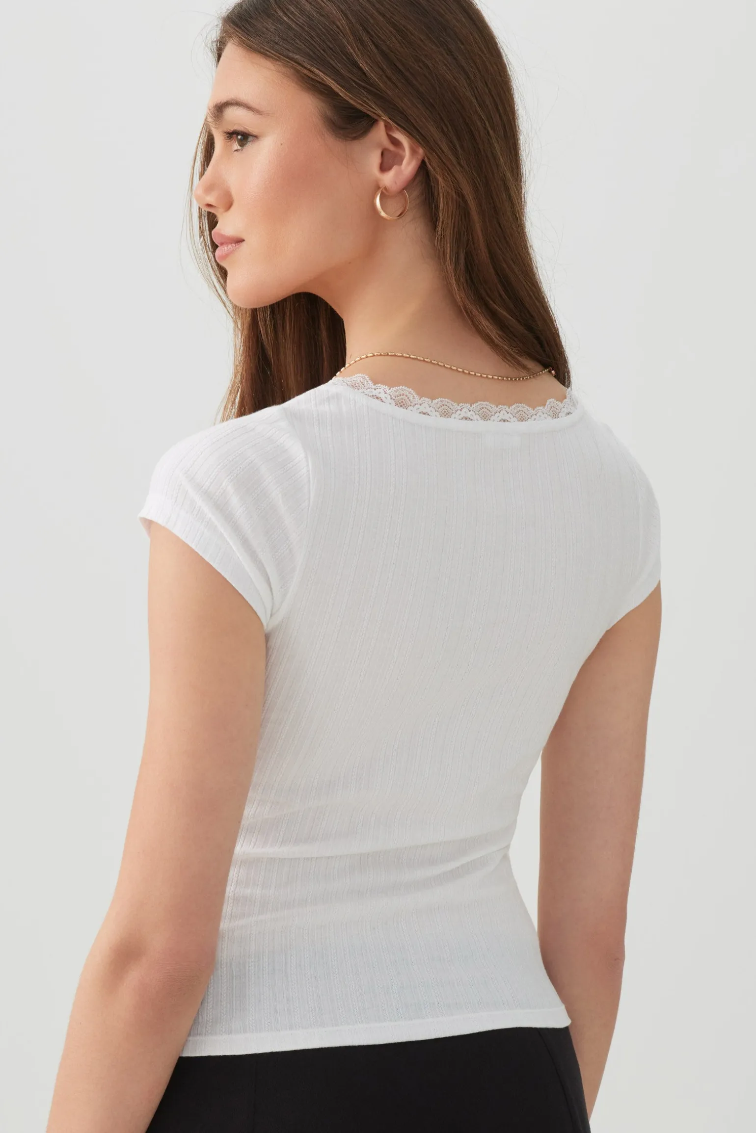 Scoop Neck T-Shirt with Lace Trim