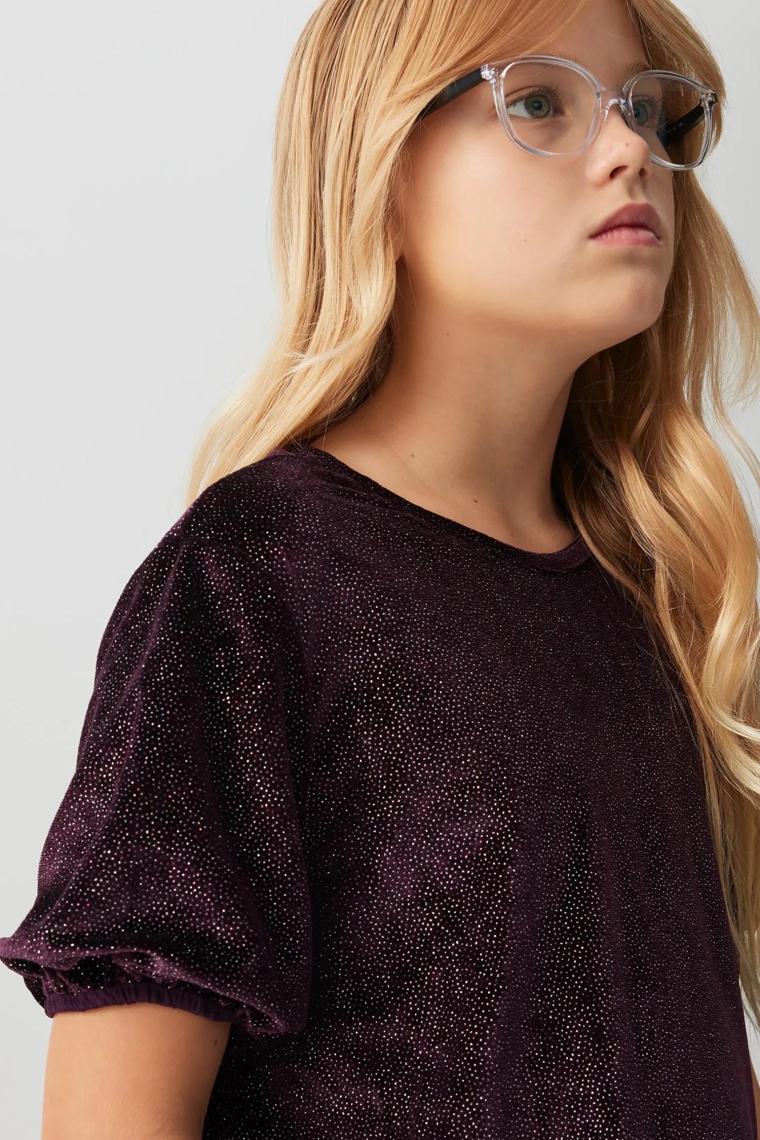 Shiny Velvet Puff Sleeve Top
