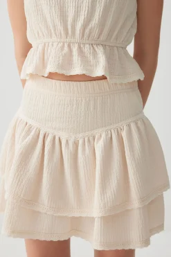 Short Tiered Skirt with Lace Trims