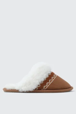 Slippers with Faux Fur Trim and Embroidery
