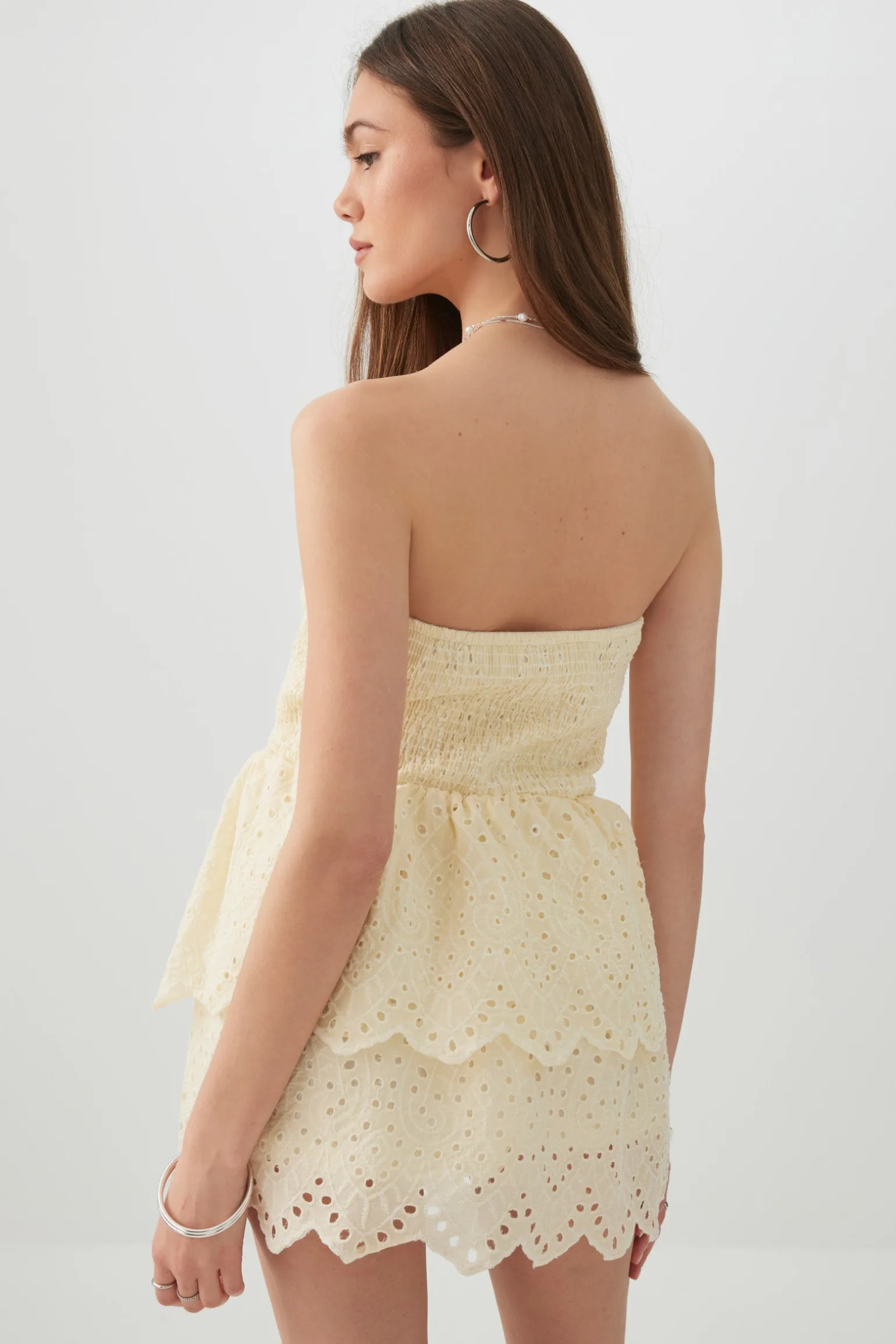 Smocked Eyelet Mini Dress