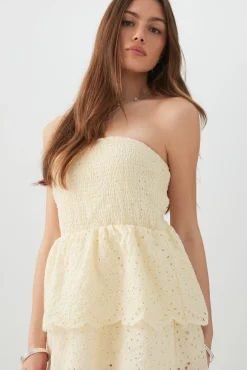 Smocked Eyelet Mini Dress