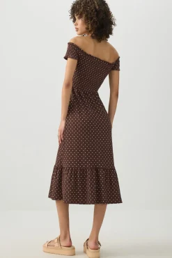 Smocked Off Shoulder Midi Dress