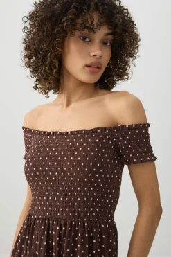 Smocked Off Shoulder Midi Dress