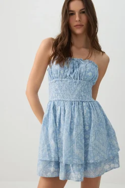 Smocked Strapless Mini Dress