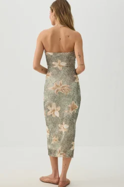 Strapless Mesh Midi Dress