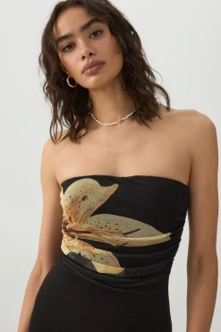 Strapless Mesh Midi Dress
