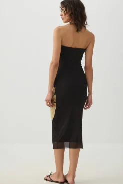 Strapless Mesh Midi Dress