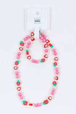 Strawberry & Heart Beaded Jewelry Set