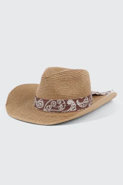 Straw Cowboy Hat with Bandana Detail