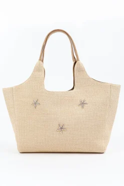 Straw Tote Bag with Starfish Details