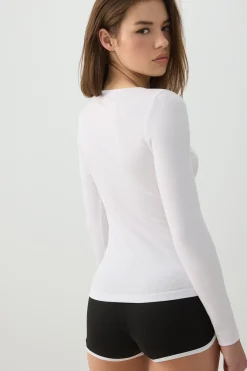 Stretch Rib Scoop Neck Long Sleeve Top