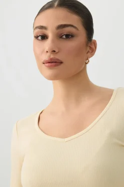 Stretch Rib Scoop Neck Long Sleeve Top