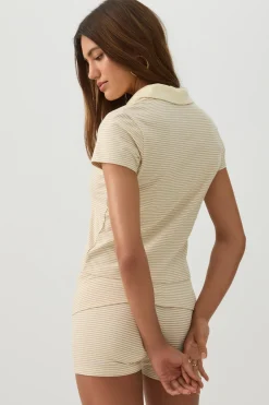 Striped Crop Polo Top