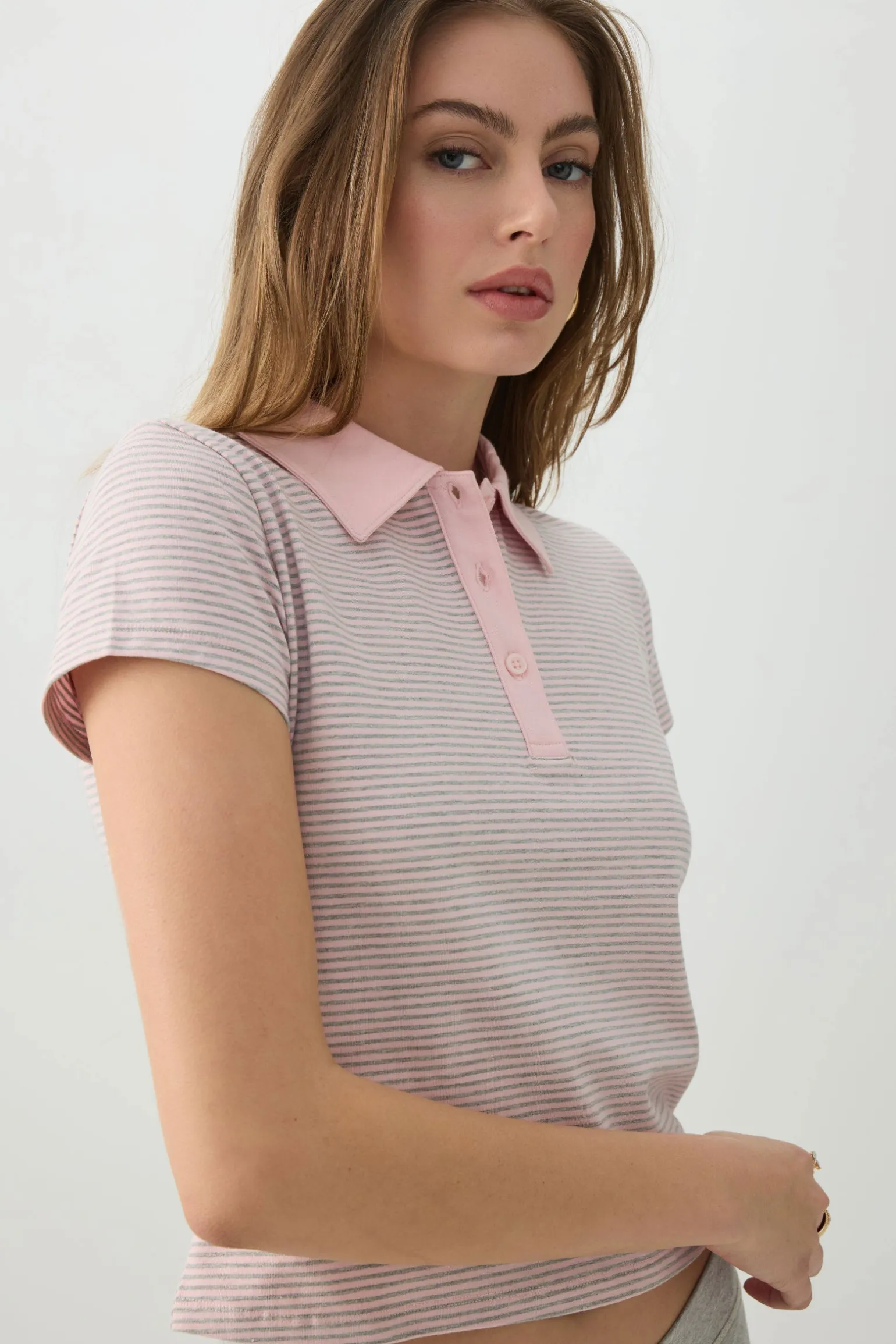 Striped Crop Polo Top