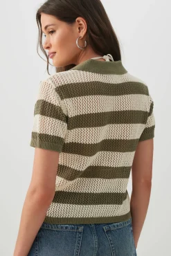 Striped Knit Polo Sweater