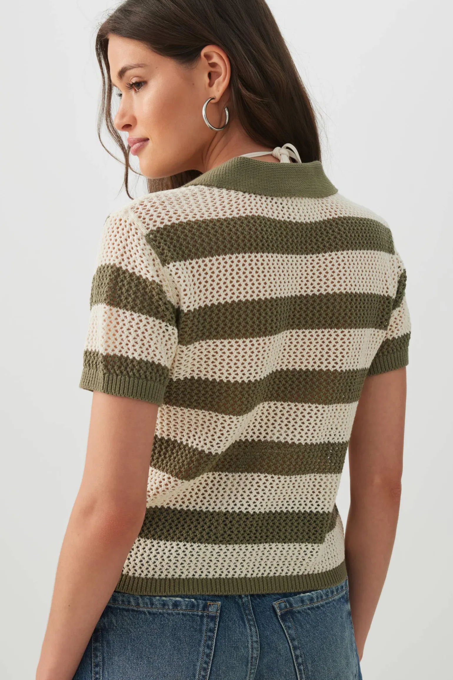 Striped Knit Polo Sweater