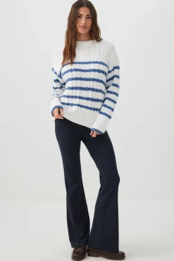Striped Long Cable Knit Sweater