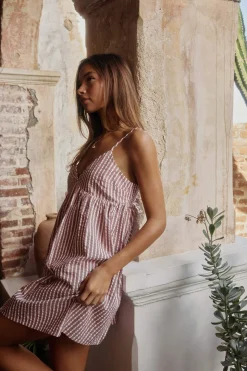 Striped Mini Babydoll V-Neck Dress